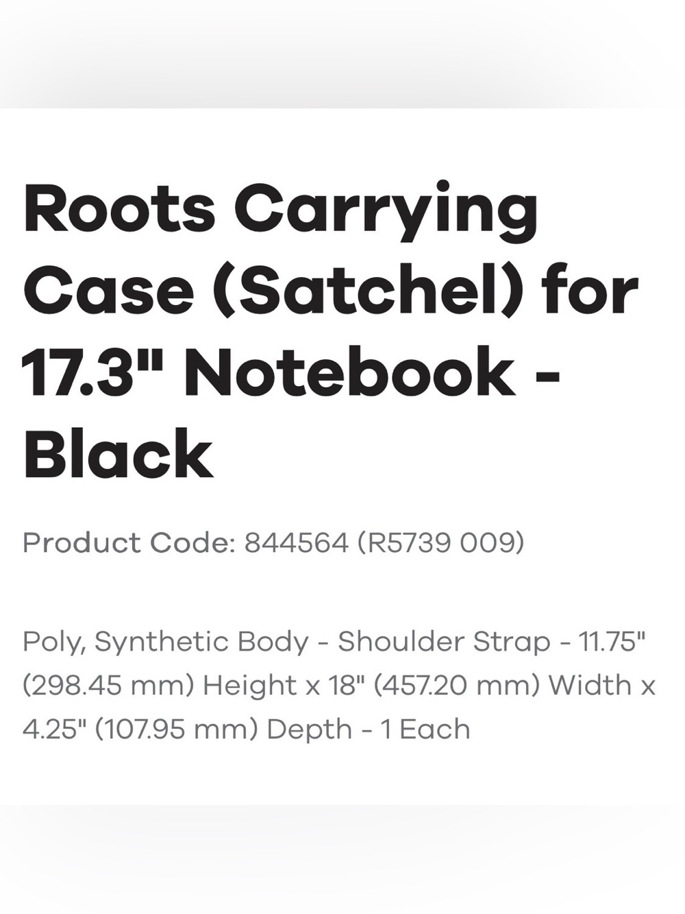 Roots Black Vegan Pebbled Leather Laptop Bag/satchel with Shoulder Strap-Unisex - Picture 13 of 16